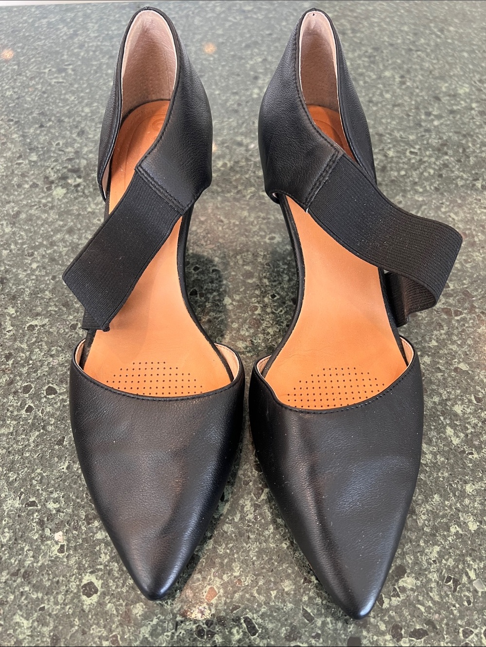 Corso Como Black Pointed D'Orsay Heels with Elastic Cross Strap